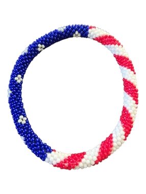 Handmade USA Flag Beaded Bracelet • Red White Blue • Americana Jewelry 275